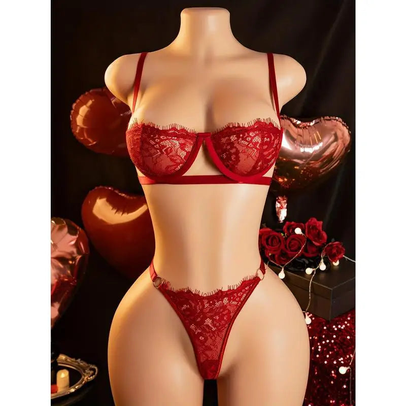 Thin Sexy Lingerie Bra SetErotic Push Up Breves Sets Woman Lace Transparent Underwear Embroidery Thong Kit Delicate Underwear