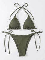 Sexy Brown Bikini 2026 Women Solid Red Halter Push Up Bra Tie Side Triangle Swimsuit Summer Bathing Suit Lace Up Micro Swimwear