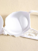 1 Set Elegant Lace Embroidery & Breathable Fabric Lingerie Set: Push-Up Bra, Drop Waist Sheer Panty - Ultimate Valentine's Day