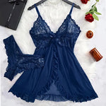 Sexy Contrast Lace and Mesh Ruffle Babydoll Dress Woman Sexy Nightgown V-neck Open Bra Sleep Skirt Nighties