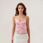 Fashion Chiffon Sleeveless Backless Tops Sexy Deep V-neck Beading Sequin Flower Summer Back Bandage Vest Women Camisole
