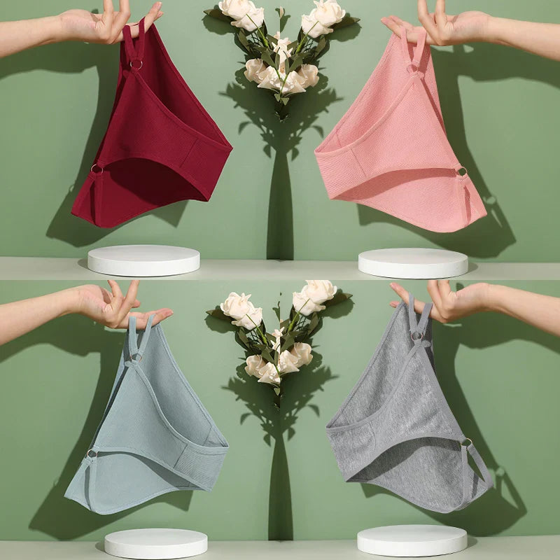 4PCS/Set Women Cotton Panties Sexy Low Waist Briefs Female Soft Breathable Underwear Button Design Fashion Comfortable Lingerie