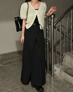 Loose Knee-Length A-Line Skirt Versatile Minimalist Design Commute High Waist Midi Pure Color Polyester Fiber Skirt WDM4
