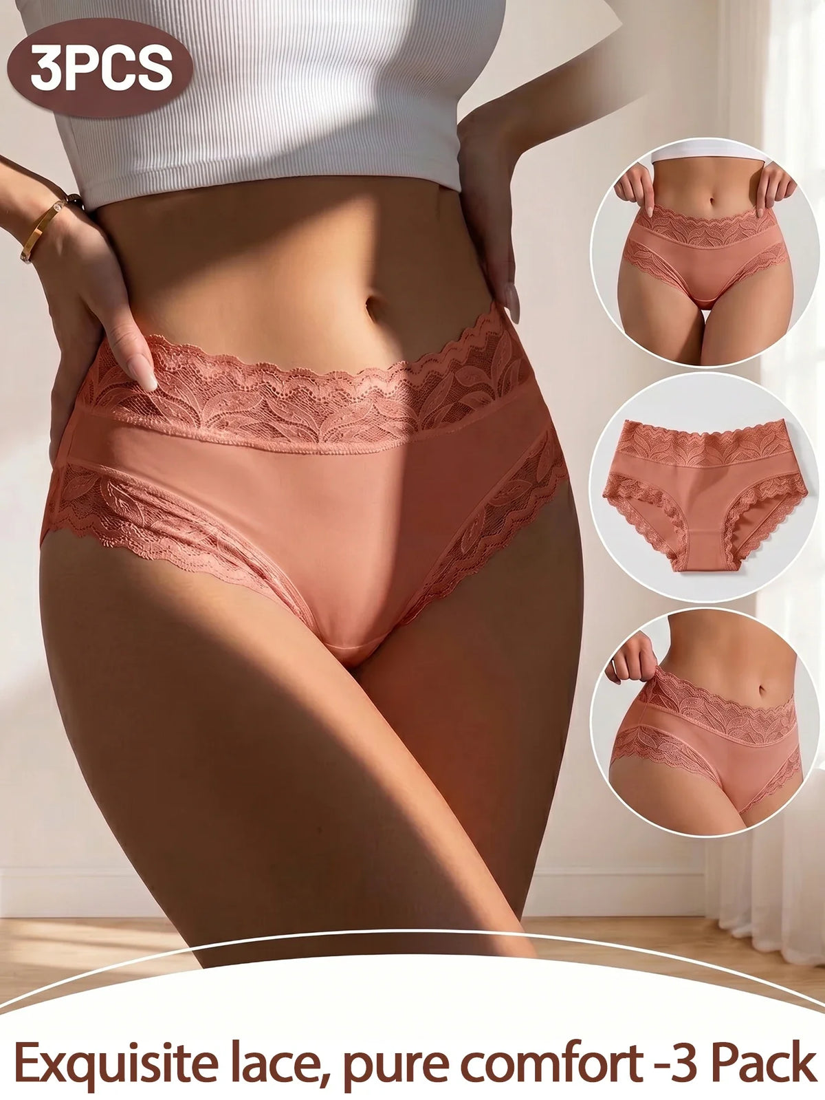 3PCS/Set Women's Sexy Lace Panties High Waist Hollow Out Briefs Breathable Underwear Female Elastic Soft Lingerie XS-XXL