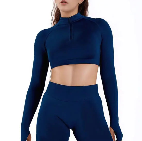 NCLAGEN Impact Crop Zippy Fitness Top Long Women Sleeve GYM Clothes Seamless Running Workout Quick Dry Pilates Sports Yoga Shirt