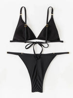 2026 New Sexy Women's Split Bikini Solid Color Holiday Beach Monochrome Swimsuit Black Swimwear White Lace-up Bikini Set