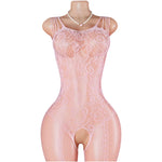 Pink Sexy Lingerie Mesh Bodystockings Teddy Crotchless Fishnet Hollow Open Bra Underwear Erotic Clothing Sexy Lace Bodysuit