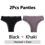 FINETOO 2Pcs/Set Women Cotton Brazilian Panties Plus Size M-2XL Lingerie Sexy Lace Underwear Low Rise Girls Intimates Underpants