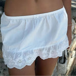 Cute Y2K Goth Summer Mini Skirts Women Lace Lolita Short Skirts White Floral Eyelet Hem Skirt Club Party Female A-line Skirts