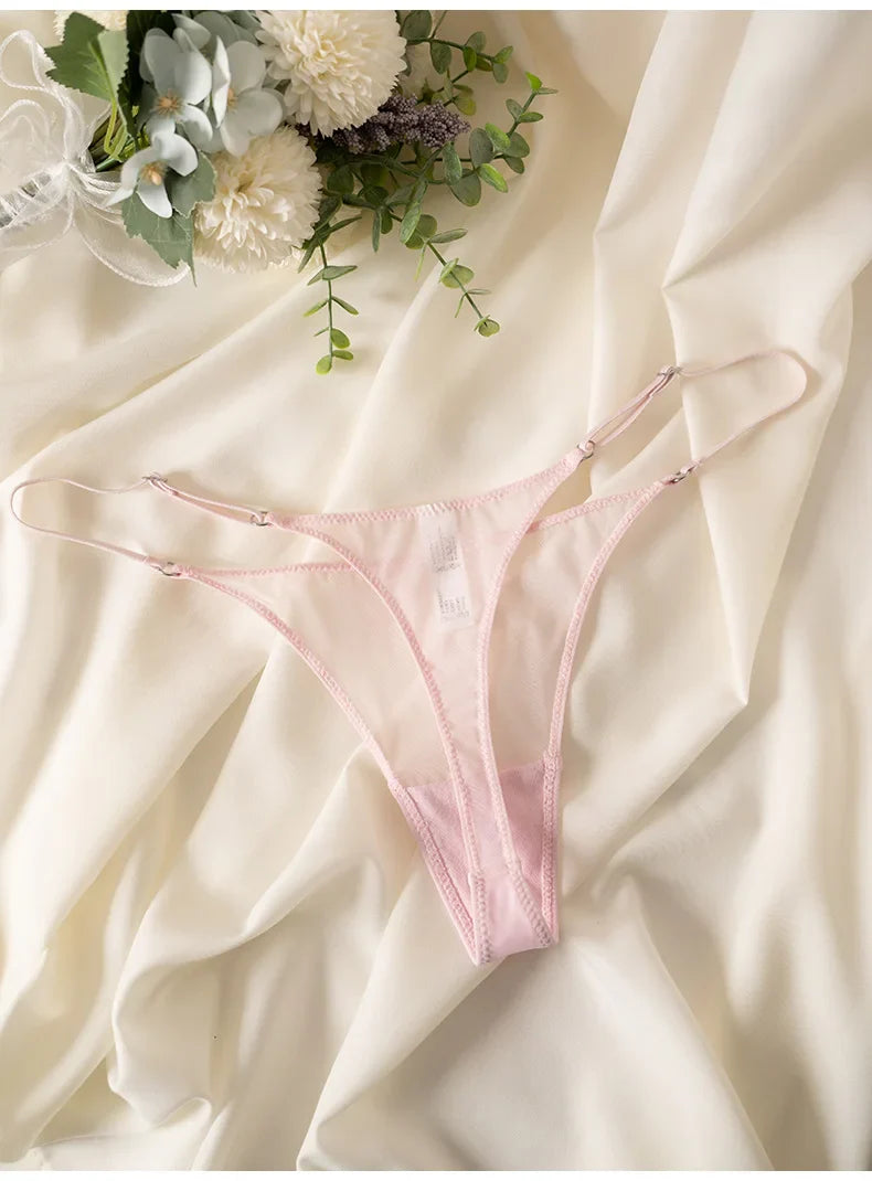 Lace Mesh Women Briefs Sexy Thong Transparent Panties Underwear Low Waist Girls G String Seamless Lingerie Fitness T Back