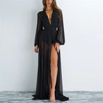 2024 Sexy Women Chiffon Bikini Beach Cover Up Dress Tunic Long Pareos Bikinis Cover Ups Swim Cover Up Robe Plage Beachwear