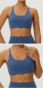 Sexy Soft Fitness Sport Bra Spaghetti Strap Cross Back Hollow Women Top Tight Gym Yoga Underwear Athletic Workout With Chest Pad