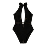 Crotchless Sexy Transparent Bodysuits Women Lace Lingerie Deep V Halter Baby Doll Dress Sexy Open Crotch Erotic Hot Underwear