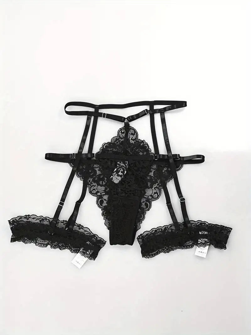 Hot Sexy Lingerie Female Bra Garter Panty Ultra-thin Semi See-through Full Lace Comfortable No-steel Ring Bras Thong Body Suit