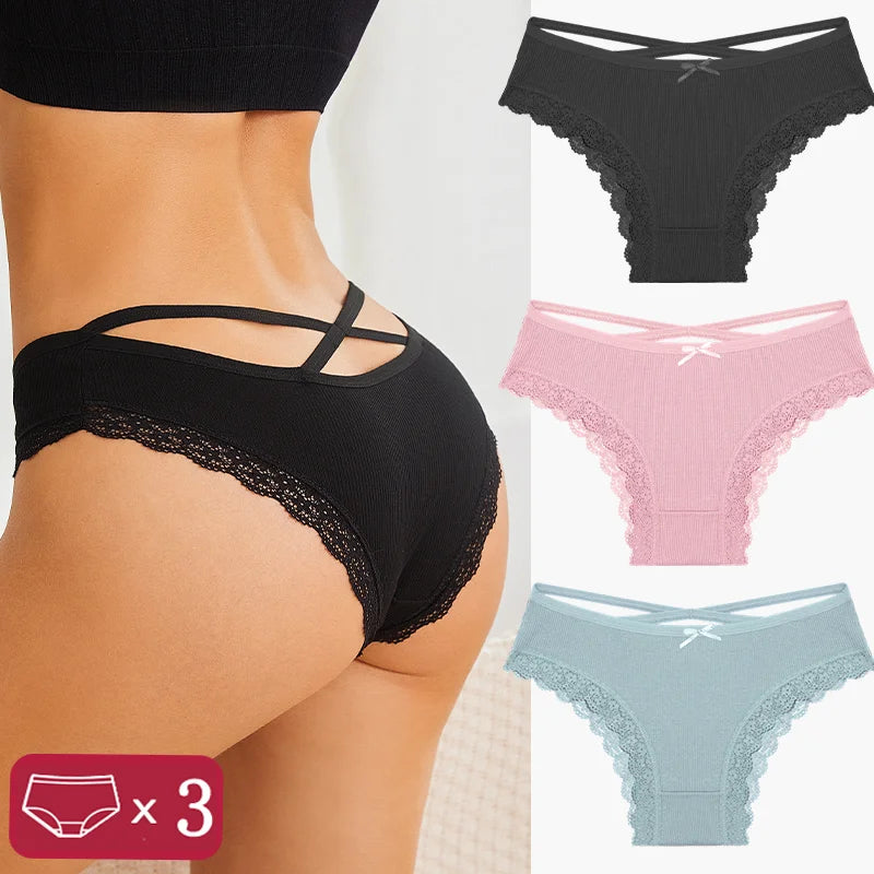 3Pcs Women Cotton Panties Seamless Hollow Sexy Design Unique Low Waist Women Panty Breathable Girl Underwear Soft Lingerie S-XL