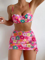 2024 New Sexy 3 Piece Bikinis Set Women Swimsuit with Skirt Swimwear Female Push Up Bikini Beachwear Faux Pearl Bathing Suit