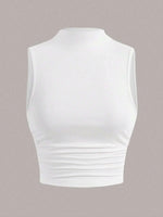 Casual Mock Neck Sleeveless Tank Top for Women Summer Sexy Solid Color Slim Fit Stand Collar Crop Top Streetwear 2024