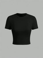 Solid Color Basic Cropped Tshirts for Women Casual Round Neck Short Sleeve Crop Top Summer Slim Fit Tee Shirt Streetwear