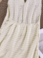 Solid Knit Halter V-neck Side Cross Straps Slim Beach Mini Dress 2026 Women Crochet Beach Swimsuit Cover Up Vacation Outfit K104