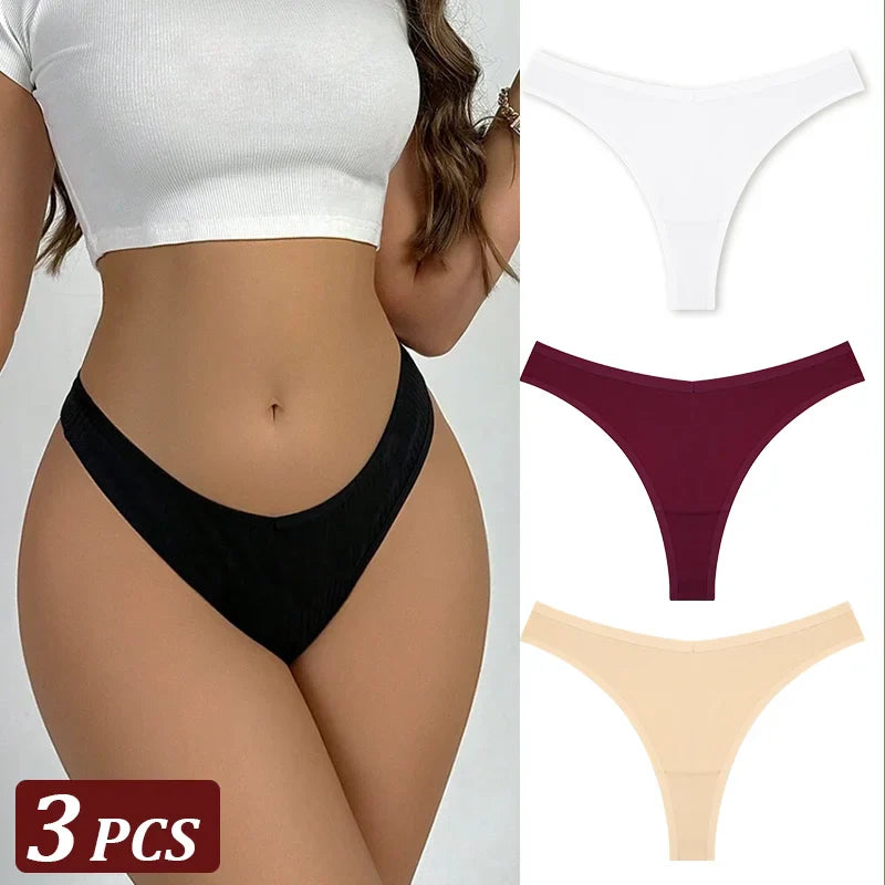 3PCS Seamless Thong Cotton Women Thin Strap Low Waist High Flexibility Panties Sexy Underwear Ladies Briefs T-back Soft Women