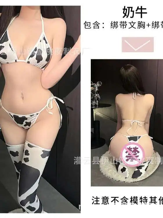 Cow Print Sexy Cosplay Costume Maid Swimsuit Anime Bikini For Beach Vacation Holiday Pool Party Charming Backless Deep V 7AXO