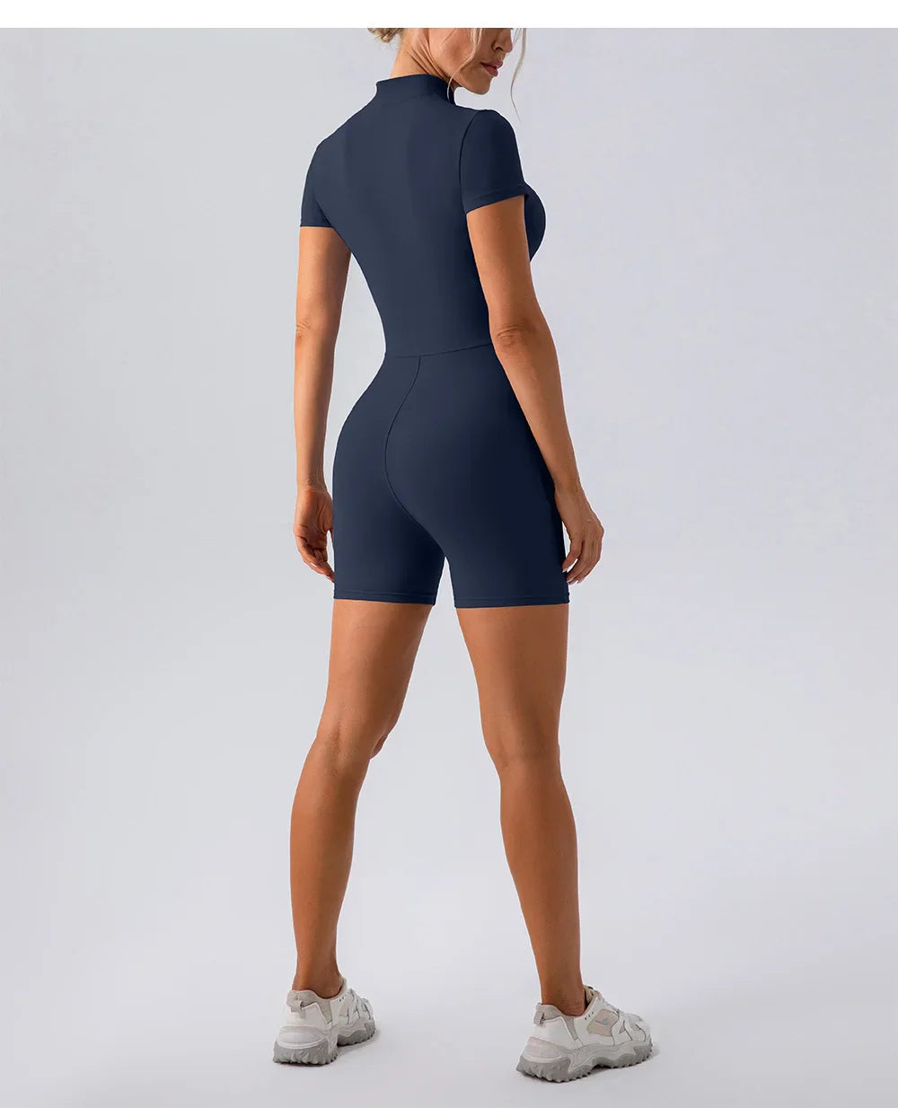 Yoga Jumpsuit Fashion Zipper Dance Short Playsuit Women Romper Short Sleeve Gym Fitness Overalls One Piece Sports Suit Unitard