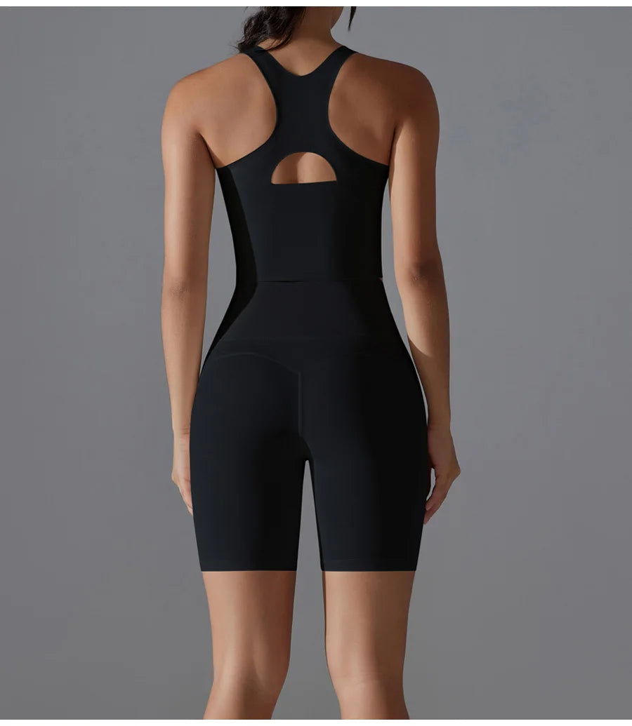 Yoga Set 2PCS Sports Suit seamless sports vest Women Nude tight-fitting Gym running Shorts Fitness Tracksuit Workout Sportswear