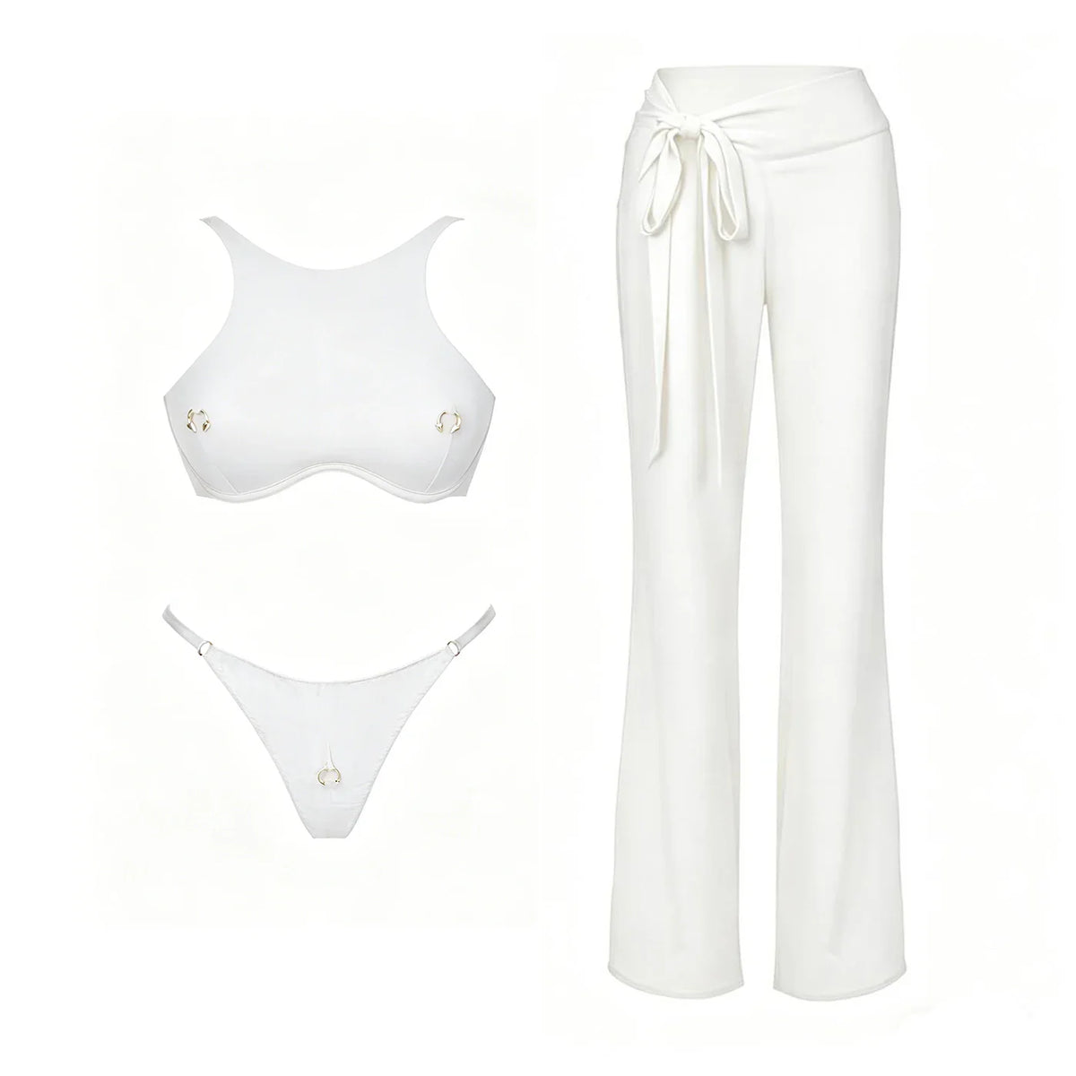 Sexy 3Pcs Swimsuit With Beach Pants Women Bikini Push Up Swimwear Biquini White Swim Suit Micro Bikinis Bathingsuit Beachwear