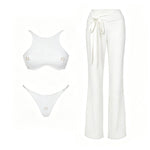 Sexy 3Pcs Swimsuit With Beach Pants Women Bikini Push Up Swimwear Biquini White Swim Suit Micro Bikinis Bathingsuit Beachwear