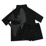 Summer 4 Piece Bikinis Sets Women Black White Mesh Half Sleeve Cover Up with High Waist Panties Swimsuit Bathing Suit Swimwear