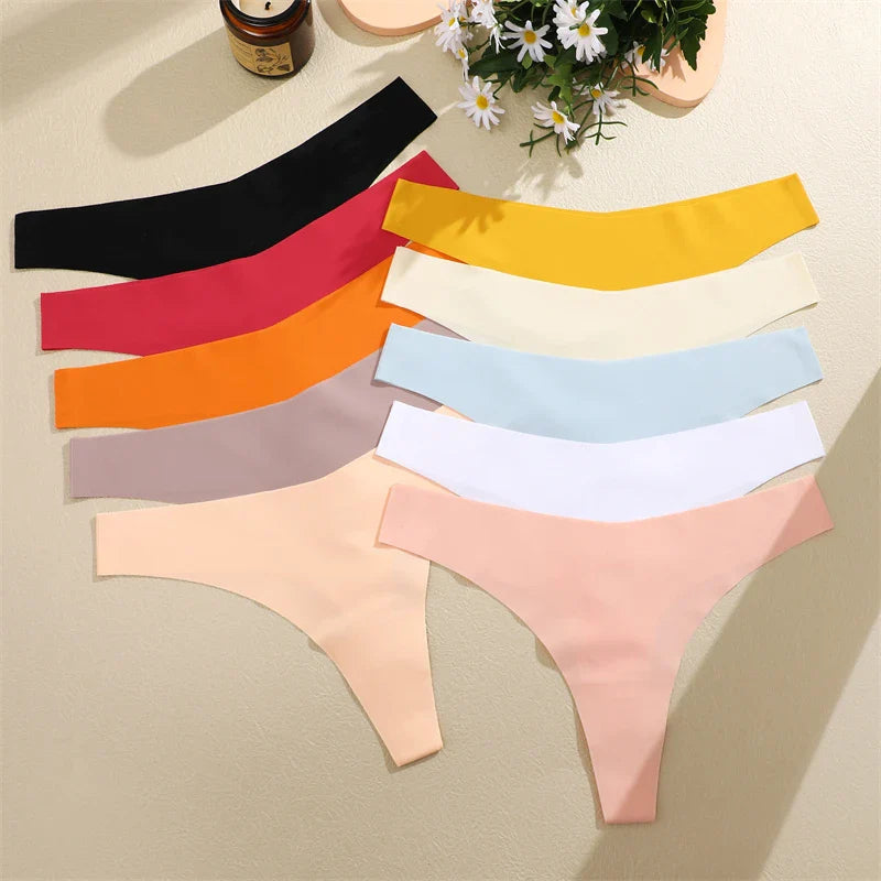 7PCS/Set Seamless Ice Silk Panties Women V-Waist Underwear Sexy Sports Briefs Panties Female Soft Ultra-thin Lingerie G-string