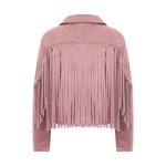 Women Spring Autumn Slim Long Sleeve Open Front Coat Solid Color Collared Jacket with Tassels Black/ Coffee/ Pink
