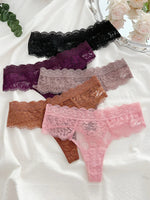 5Pcs Lace Sexy Thongs Women Low-Rise Briefs Sexy Soft Ladies Underwear Trendy Floral Underpants Female Flowery Panty Lingerie