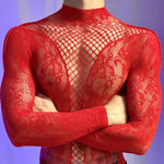 New American Style Fashion Men Vests Tops Crew Neck Sexy HollowMesh Bodysuit CasualLong Sleeve Tank Clubwear Party Costume