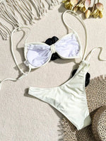 Sexy 3D Flower Patchwork Swimwear Thong Bikini 2024 Women Lace-up Swimsuit Halter Drawstring Swimming Bathing Suit Biquini Mujer