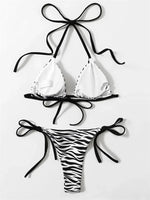 Sexy Zebra Striped Bikini Women Halter Push Up Triangle Swimsuit Brazilian Summer Bathing Suit Micro Swimwear 2025 Swimming Suit