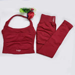 Women's Halter Top And Sports Leggings Gym Workout Set Two-Piece Pilates Clothes Yoga Outfits Impact Fitness Pants Set