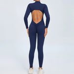 Hearuisavy Summer V Back Sports Jumpsuit Yoga Clothes Rompers Women Long Sleeveles Workout Bodysuits Backless One-piece Suit
