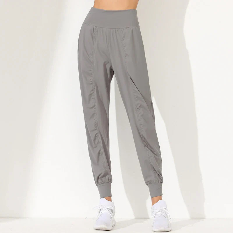 Hearuisavy Yoga Pants Loose Slim Quick-Dry Yoga Pants Pleated Hem Bound Running Fitness Capris Pockets Jogging Pants Woman