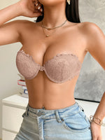 Lace Strapless Women Bra Sexy Front Clasp Push Up Bra Invisible Non-Slip Fashion Lace Bra Women
