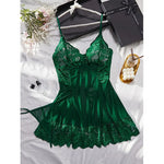 Transparent Lace Nightgown Sexy Sleepwear Female Exquisite Homewear V-neck Bra Thong Set Sleeveless Nightdress Hot Tulle Dress