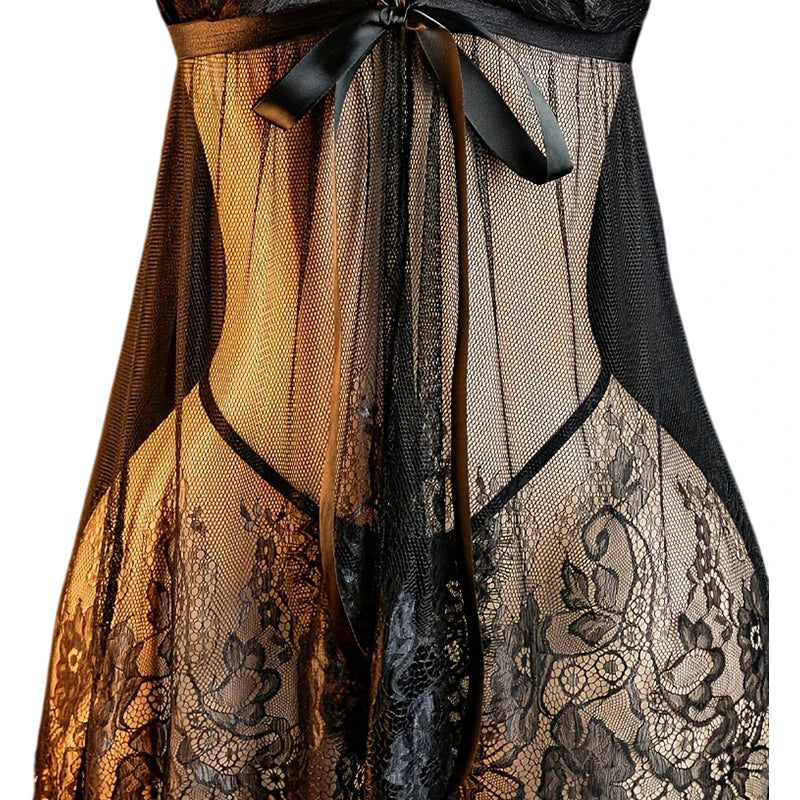 Summer Women Underwear Set Lace And Mesh Flower Babydoll Dress Woman See Through Nightdress V-neck Open Bra Sleep Skirt Nighties