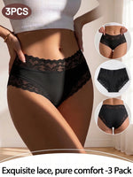3PCS/Set Women's Sexy Lace Panties High Waist Hollow Out Briefs Breathable Underwear Female Elastic Soft Lingerie XS-XXL