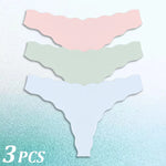 3PCS Women Seamless Panties Wavy Design Ultra-thin Panties Women Ice Silk Underwear Sexy Panty Low Waist G-string Female Solid