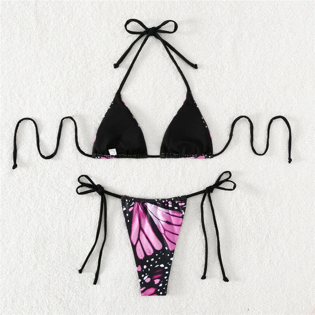 Sexy 4 Colors Printed Halter Padded Bikini Female Swimsuit Women Swimwear Two-pieces Bikini set Bather Bathing Suit Swim K4910