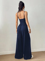 Women's Casual Solid Color Pleating Loose Straight Jumpsuit A-line Backless Halter Neck Slim Cami Jumpsuit Streetwear 2025