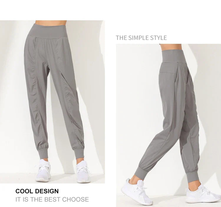 Hearuisavy Yoga Pants Loose Slim Quick-Dry Yoga Pants Pleated Hem Bound Running Fitness Capris Pockets Jogging Pants Woman