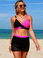 Green Patchwork Bikini Set 2026 Women Pleate Cross Push Up High Waist Swimsuit Tankini Beach Bathing Suit Skirt 3 Piece Swimwear