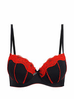 Women's Sexy Contrast Color Lace Push Up Bra Underwire Adjustable Straps Red Lace Trim Comfortable Lingerie