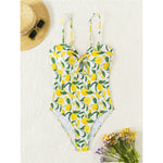 2026 New Lemon Printed Knotted One Piece Swimsuit Women Swimwear Female Monokini High Leg Cut Bather Bathing Suit Swim K6093